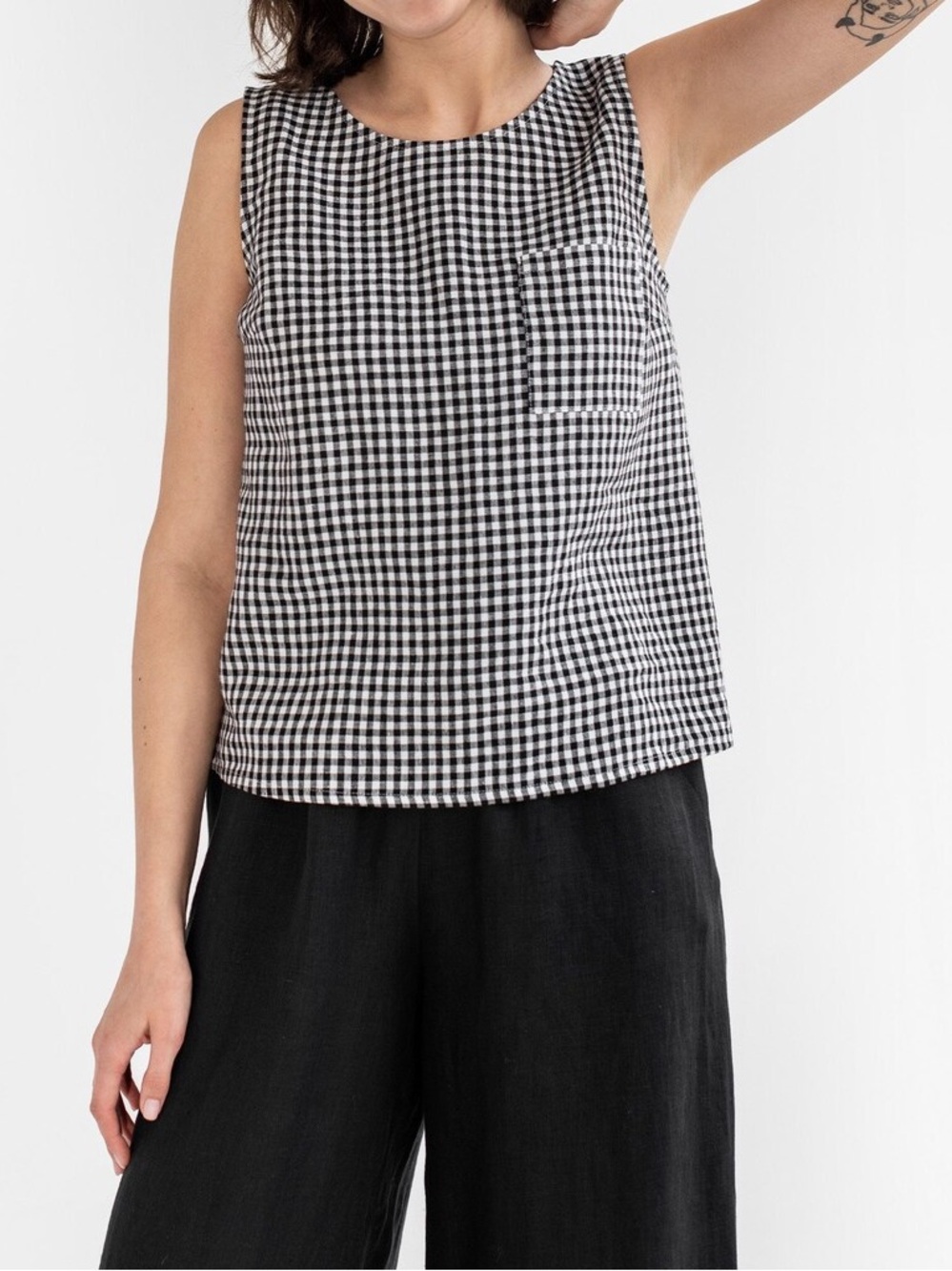 Magic Linen Black White Gingham Check Sleeveless Top Size XXL Lagenlook.   1